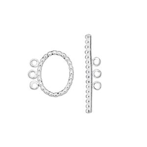 Clasp toggle 1pkg1 sterling silver, 14x11mm oval, 3-strand