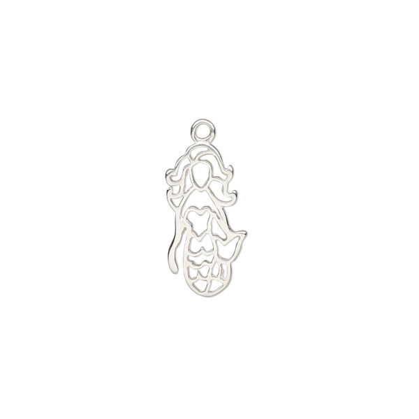 Charm, Amoracast®, sterling silver, 16x8.5mm two-sided open mermaid. Sold individually. image number 0