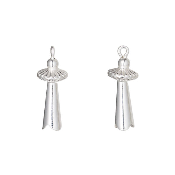 Charm, sterling silver, 21x8mm squash blossom. Sold individually. image number 0