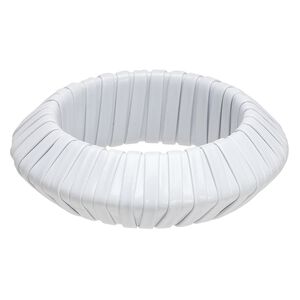 Bracelet, bangle, plastic and vinyl, white, 28mm wide with stripe design, 7-1/2 inches. Sold individually.