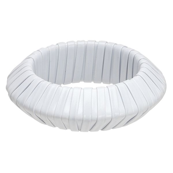 Bracelet, bangle, plastic and vinyl, white, 28mm wide with stripe design, 7-1/2 inches. Sold individually. image number 0