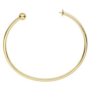 Bracelet component, cuff, gold-finished stainless steel, 8 inches with 6mm cup and 2.5mm peg, fits 6mm half-drilled round bead. Sold individually.