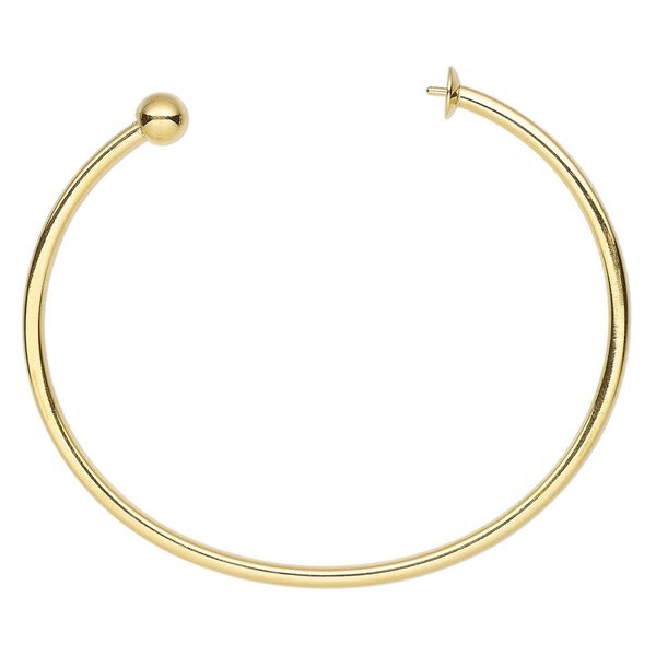 Bracelet component, cuff, gold-finished stainless steel, 8 inches with 6mm cup and 2.5mm peg, fits 6mm half-drilled round bead. Sold individually. image number 0