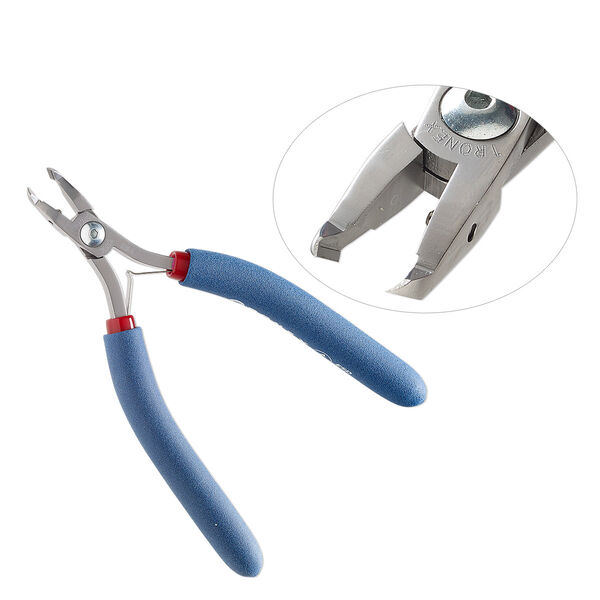 Pliers, Tronex®, 7082 angulated 50-degree flush-cutter, steel and rubber, red / blue / white, 6 inches. Sold individually. image number 0