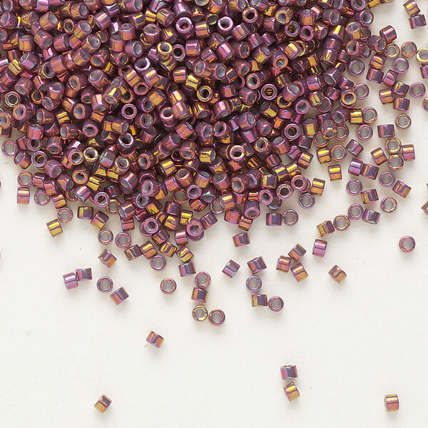 Seed bead, Delica®, glass, pkg/7.5g, #11 round, opaque metallic gold iris tea berry (DB-1013). image number 0