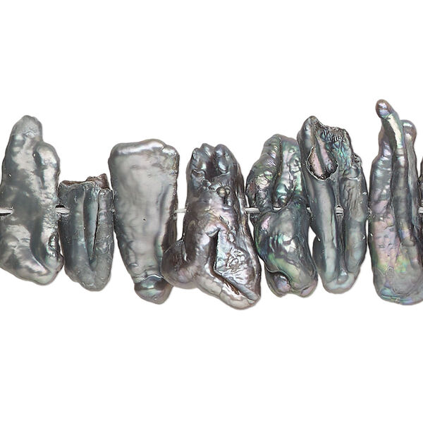 Pearl, cultured freshwater (dyed), peacock, 18x4mm-25x6mm stick, C- grade, Mohs hardness 2-1/2 to 4. Sold per 15-1/2" to 16" strand. image number 0