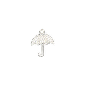 Charm 1pkg1, sterling silver and cubic zirconia, clear, 12x12mm single-sided umbrella.