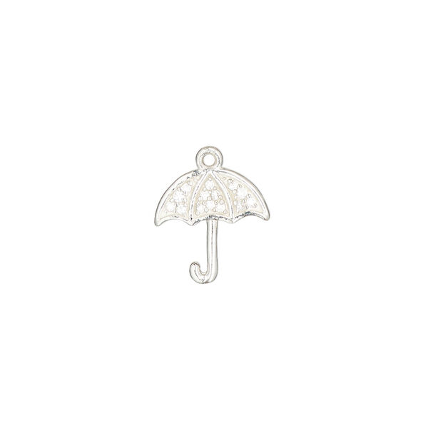 Charm, sterling silver and cubic zirconia, clear, 12x12mm single-sided umbrella. image number 0