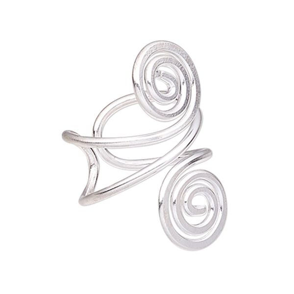 Ring, Hill Tribes, silver-plated brass, 32mm wide with double spiral design, size 7-1/2. Sold individually. image number 0