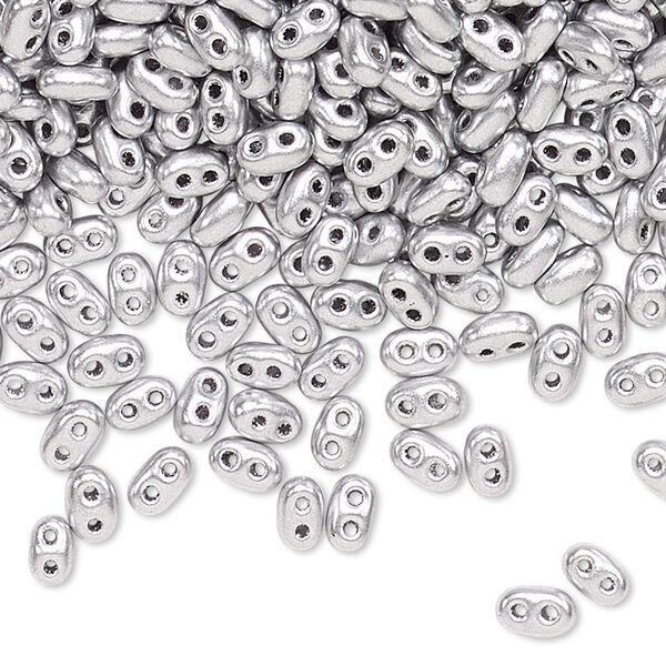 Seed bead, Preciosa Twin™ Czech glass, pkg/10g, 5x2.5mm oval, opaque silver silver, (01700). image number 0