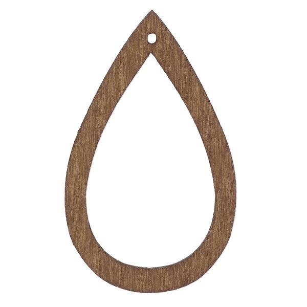 Focal, fiberboard, brown, 2 x 1-1/4 inch top-drilled open teardrop. Sold per pkg of 6. image number 0