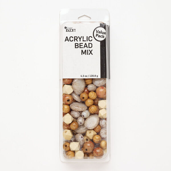 Bead mix 1pkg1 acrylic / wood 12mm-25x20mm mixed shapes tan / brown / grey 4 ounces natural image number 0