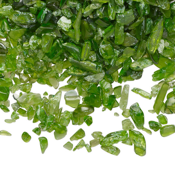 Inlay chip, chrome diopside (natural), mini undrilled tumbled polished chip, Mohs hardness 5-1/2 to 6. Sold per 2-ounce pkg. image number 0