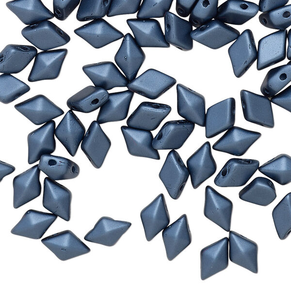 Bead, DiamonDuo™, Czech pressed glass, opaque alabaster pastel Montana blue, 8x5mm faceted diamond with flat back and (2) 0.7-0.8mm holes. Sold per 10-gram pkg, approximately 70 beads. image number 0
