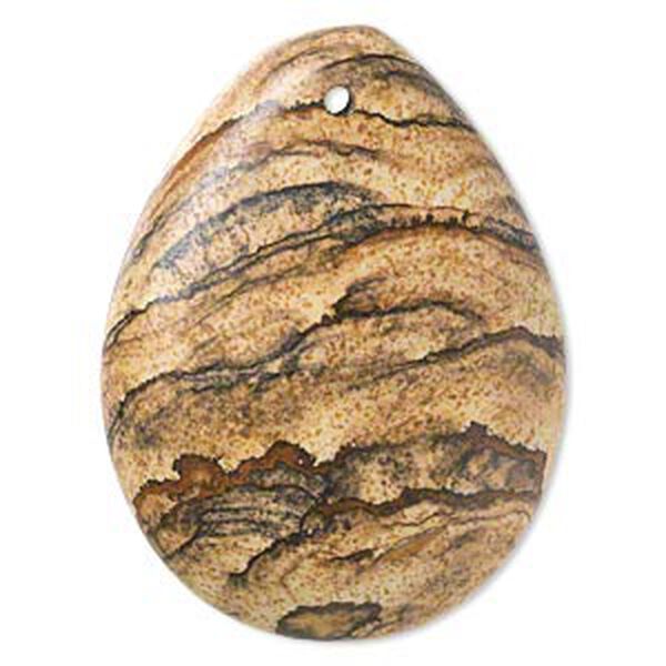 Focal, picture jasper (natural), 50x37mm hand-cut top-drilled teardrop with flat back, B grade, Mohs hardness 6-1/2 to 7. Sold individually. image number 0