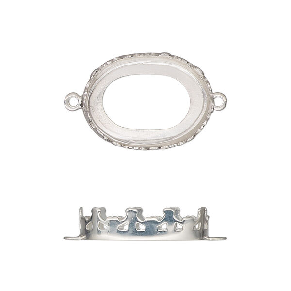 Link, sterling silver, 19.5x14.5mm oval with decorative trim and open back with 18x13mm oval cabochon bezel setting. Sold individually. image number 0