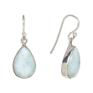 Earring, larimar (natural) and sterling silver, 32mm with teardrop and fishhook ear wire, 21 gauge. Sold per pair.