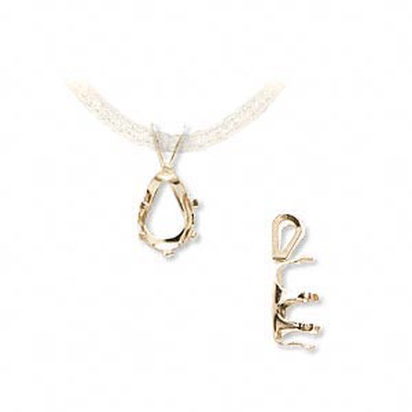 Pendant, Snap-Tite®, 14Kt gold, 9x6mm with 6-prong pear setting. Sold individually. image number 0