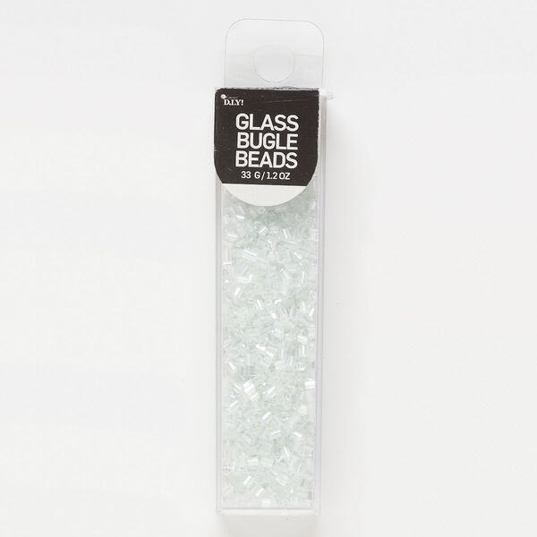 Bugle bead, glass, crystal clear, #1 round tube. Sold per 33-gram pkg. image number 0
