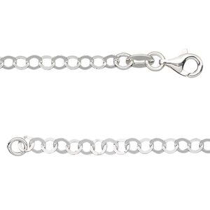 Chain, sterling silver, 3.5mm flat round cable, 7 inches with lobster claw clasp. Sold individually.