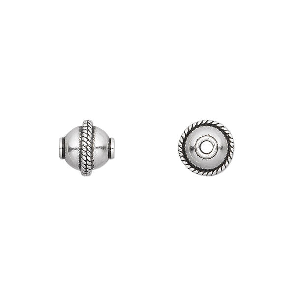 Bead, antiqued sterling silver, 8mm round with beaded rim. Sold per pkg of 6. image number 0
