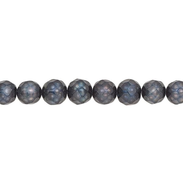 Pearl, cultured freshwater (dyed), peacock, 5-6mm faceted semi-round with 0.2-0.7mm hole, C grade, Mohs hardness 2-1/2 to 4. Sold per 15-1/2" to 16" strand. image number 0