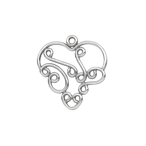 Charm, JBB Findings, antique silver-plated brass, 21x21mm fancy heart with swirl design. Sold per pkg of 2. image number 0
