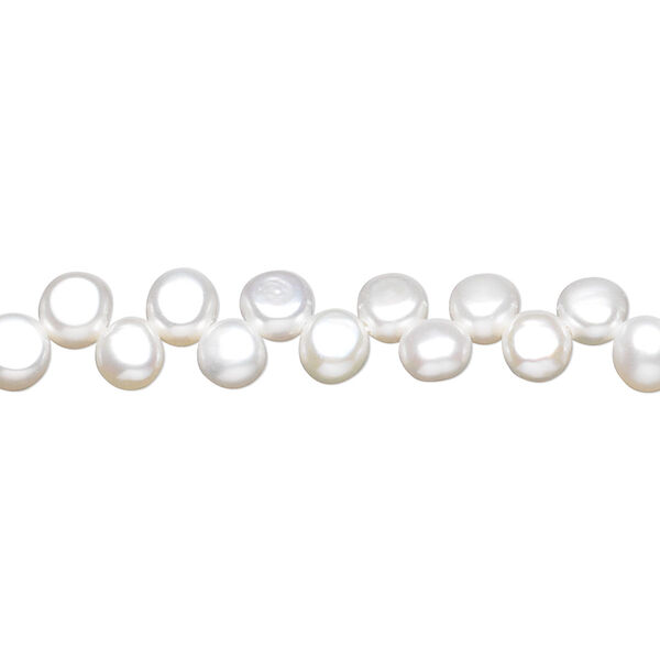 Pearl, cultured freshwater (bleached), white, 4-5mm top-drilled flat-sided round, C grade, Mohs hardness 2-1/2 to 4. Sold per 15-1/2" to 16" strand. image number 0