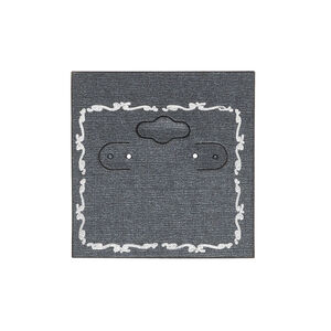 Earring card, PVC plastic and paper, opaque black and silver, 2x2 inch square with scroll design. Sold per pkg of 100.