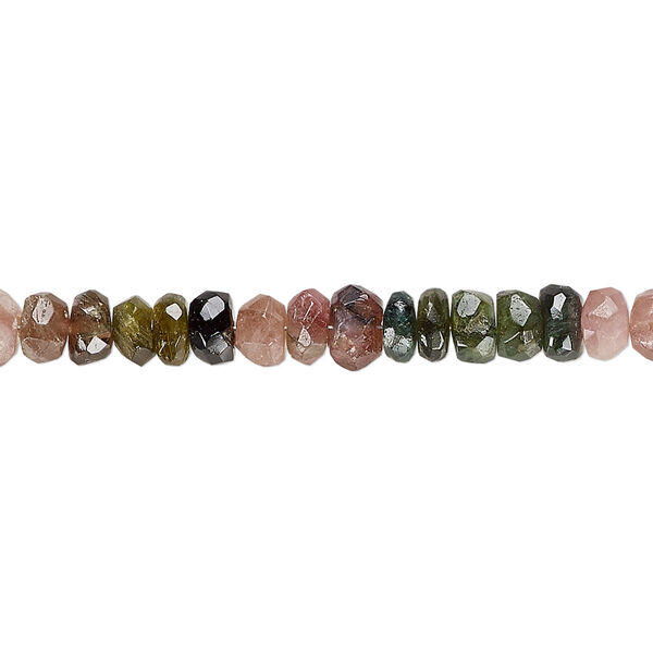 Bead, multi-tourmaline (natural), 4x1mm-6x4mm hand-cut faceted rondelle, C grade, Mohs hardness 7 to 7-1/2. Sold per 6-inch strand. image number 0