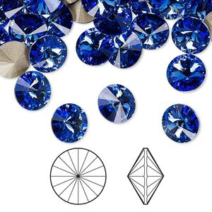 Chaton 48pk sapphire foil back, Crystal Passions® 8.16-8.41mm rivoli SS39 1122