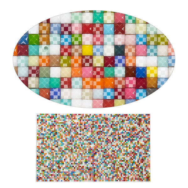Adhesive sheet, My Style Deco Art™, peel-off, resin and glue, white and multicolored, 8 x 4-3/4 inch rectangle, 1.8mm thick with checker design. Sold individually. image number 0