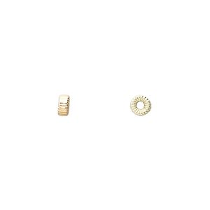 Bead, 14Kt gold-filled, 4x2mm corrugated rondelle. Sold per pkg of 4.