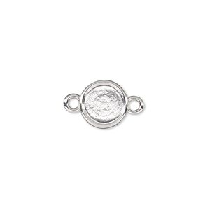 Link, Almost Instant Jewelry®, silver-plated "pewter" (zinc-based alloy), 10.5mm flat round with SS40 rose setting. Sold per pkg of 2.
