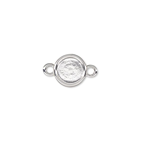 Link, Almost Instant Jewelry®, silver-plated "pewter" (zinc-based alloy), 10.5mm flat round with SS40 rose setting. Sold per pkg of 2. image number 0