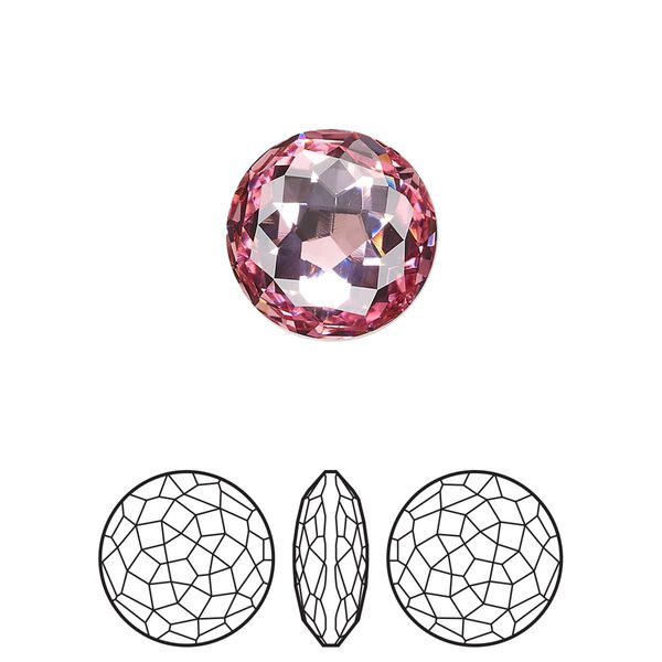 Round stone 48pk light rose foil back, Swarovski® 14mm fancy round 1383 image number 0