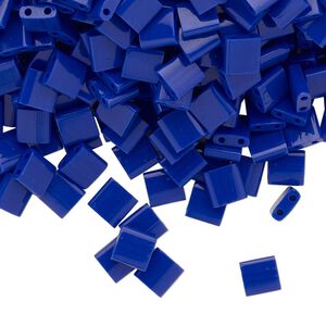 Seed bead, TILA®, glass, pkg/10g, 5mm full tila square, opaque cobalt blue (TL-414).