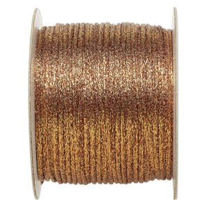 Cord, Satinique™, satin, metallic copper, 2mm. Sold per 432-foot spool.