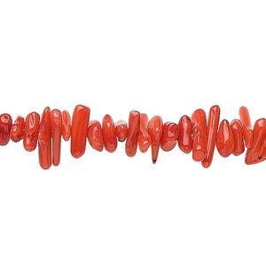 Bead 1pkg1, bamboo coral (dyed), red, 6x1mm-16x4mm cupolini, C grade, Mohs hardness 3-1/2 to 4. 15-1/2 to 16 inch strand.