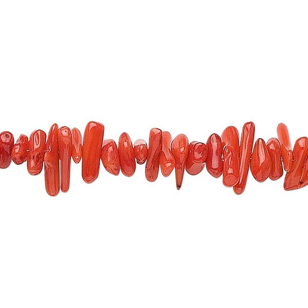 Bead 1pkg1, bamboo coral (dyed), red, 6x1mm-16x4mm cupolini, C grade, Mohs hardness 3-1/2 to 4. 15-1/2 to 16 inch strand. image number 0