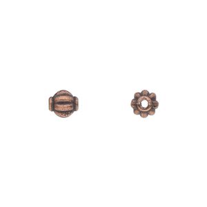 Bead, antique copper-plated "pewter" (zinc-based alloy), 6mm corrugated round. Sold per pkg of 50.