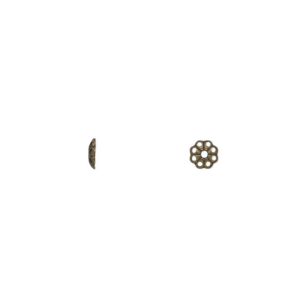 Bead cap, antique gold-plated brass, stamped, 4x1mm fancy round with cutout pattern, fits 4-6mm bead. Sold per pkg of 100. image number 0