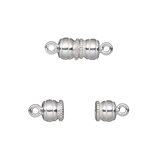 Clasp, magnetic, sterling silver, 11x6mm round tube with rope edge. Sold individually. image number 0