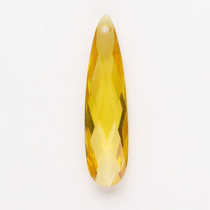 Focal 1pkg1, cubic zirconia, translucent gold, 36x9mm top-drilled double-sided hand-faceted teardrop.