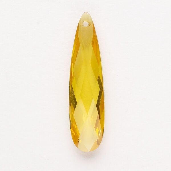 Focal 1pkg1, cubic zirconia, translucent gold, 36x9mm top-drilled double-sided hand-faceted teardrop. image number 0