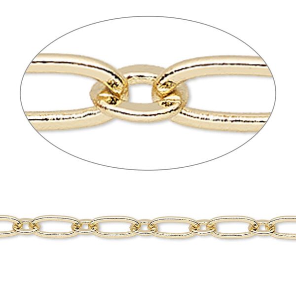 Chain 1pkg1 long & short, 4mm oval, gold-finished brass 50 foot unfinished image number 0