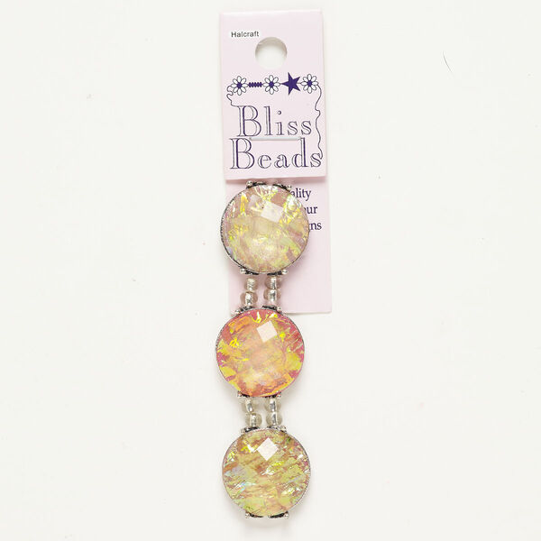 Bead spacer "pewter" zinc-based alloy acrylic glass, 3pk 23mm 2-strand round, antique silver finish iridescent pink light pink light purple image number 0