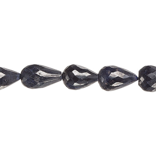Bead, blue sapphire (dyed), dark, 9x6mm-11x8mm hand-cut faceted teardrop, C grade, Mohs hardness 9. Sold per 15-1/2" to 16" strand. image number 0