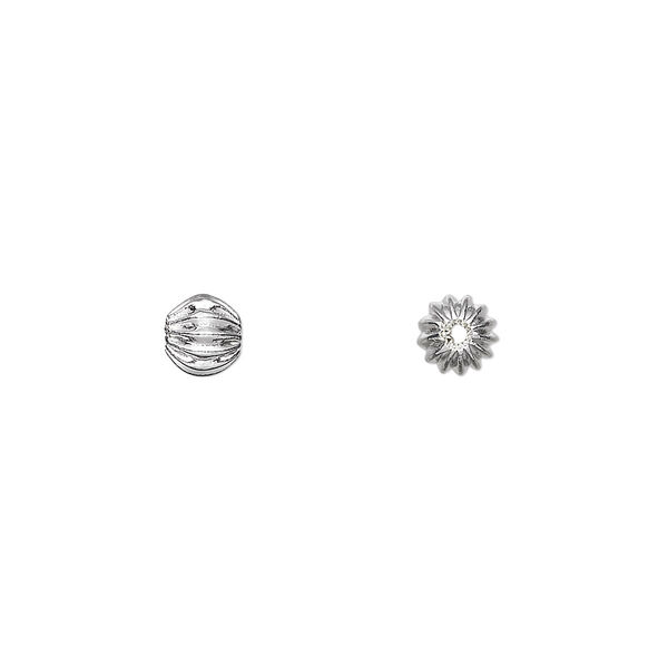 Bead, silver-plated brass, 5mm fluted round. Sold per pkg of 20. image number 0