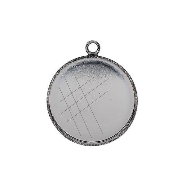 Drop, gunmetal-plated brass, 21mm round with beaded edge and 20mm round bezel setting. Sold per pkg of 2. image number 0